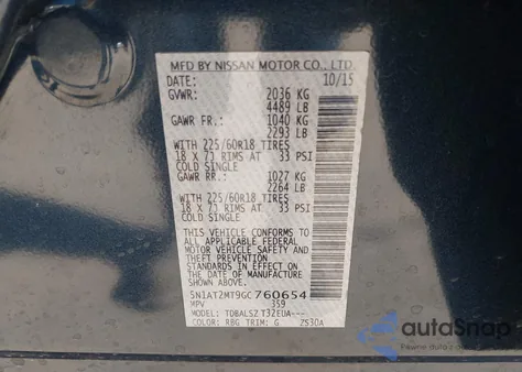 2016 Nissan Rogue Sl из США, поврежденный, VIN 5N1AT2MT9GC760654